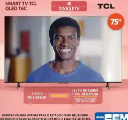 Lojas Cem Smart tv tcl qled t6c oferta