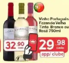 Supermercados Princesa Vinho Português Fazenda Velha Tinto Branco ou Rosé oferta