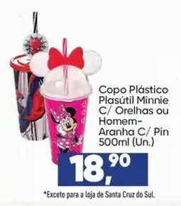 Imec Supermercados Copo Plástico Plasútil Minnie C/ Orelhas ou Homem-Aranha C/ Pin oferta