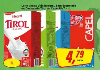 Rede Supermarket Leite Longa Vida Integral, Semidesnatado ou Desnatado Tirol ou Capel UHT oferta