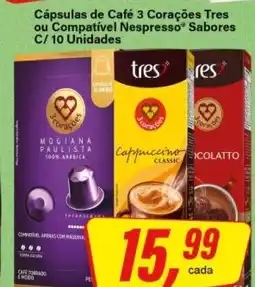 Rede Supermarket Cápsulas de Café 3 Corações Tres ou Compatível Nespresso Sabores C/ 10 Unidades oferta