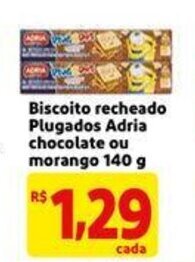 Mercado Extra Biscoito Recheado Plugados Adria chocolate ou morango 140g oferta