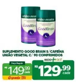 Nidobox Suplemento good brain s/ cafeína união vegetal c/ 90 comprimidos oferta