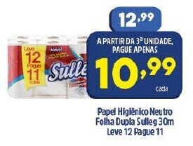 Papel Higiénico Neutro Folha Dupla Sulleg 30m Leve 12 Pague 11