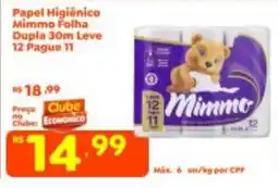 Econômico Atacadão Papel Higiênico Mimmo Folha Dupla 30m Leve oferta