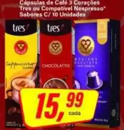 Rede Supermarket Cápsulas de Café 3 Corações Tres ou Compatível Nespresso Sabores C/ 10 Unidades oferta