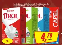 Rede Supermarket Leite Longa Vida Integral, Semidesnatado ou Desnatado Tirol ou Capel UHT - 1L oferta