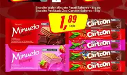 Rede Supermarket Biscoito Wafer Minueto Parati Sabores ou Biscoito Recheado Zoo Cartoon Sabores oferta
