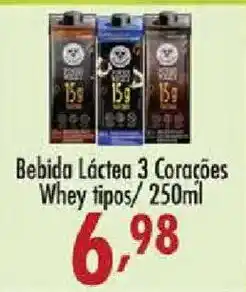 Confiança Supermercados Bebida Láctea 3 Corações Whey tipos oferta