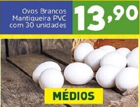 Arena Atacado Ovos Brancos Mantiqueira PVC com 30 unidades oferta