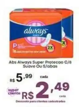 Super Lagoa Abs Always Super Protecao C/8 Suave Ou S/abas oferta