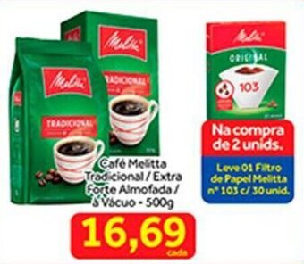 Shibata Supermercados Cafe Melitta Tradicional/ Extra Forte Almofada a vacuo 500g oferta
