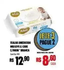 Bistek Supermercados toalha umedecida mili love & care c/96un * branca oferta