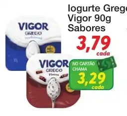 Chama Supermercados logurte grego vigor 90g sabores oferta