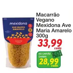 Chama Supermercados Macarrão vegano mexidona ave maria amarelo oferta