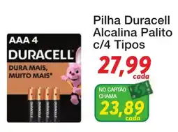 Chama Supermercados Pilha Duracell Alcalina Palito c/4 Tipos oferta