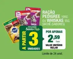 Santo Supermercados Ração pedigree 100g ou whiskas 85g sachê (sabores) oferta