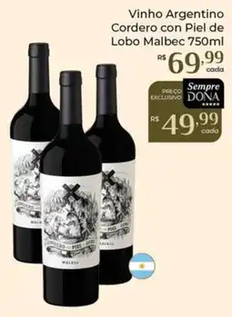 Dona de Casa Vinho Argentino Cordero con Piel de Lobo Malbec oferta
