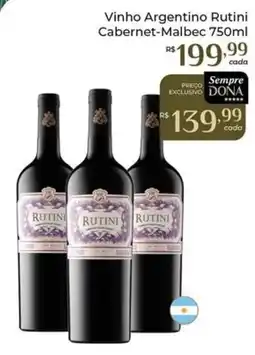 Dona de Casa Vinho Argentino Rutini Cabernet-Malbec oferta