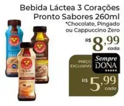 Dona de Casa Bebida Láctea 3 Corações Pronto Sabores oferta