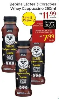 Dona de Casa Bebida Láctea 3 Corações Whey Cappuccino oferta