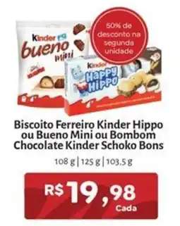 Novo Atacarejo Biscoito Ferreiro Kinder Hippo ou Bueno Mini ou Bombom Chocolate Kinder Schoko Bons oferta