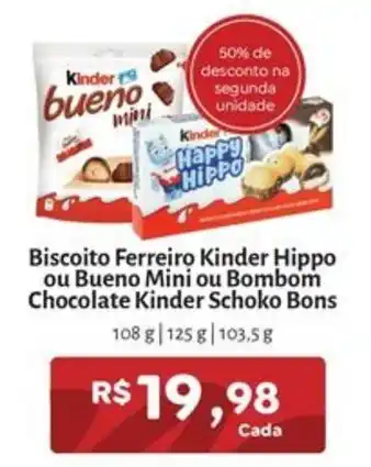 Biscoito Ferreiro Kinder Hippo ou Bueno Mini ou Bombom Chocolate Kinder Schoko Bons