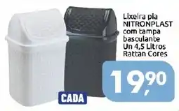 Supermercados Nori Lixeira pia NITRONPLAST com tampa basculante Un 4,5 Litros Rattan Cores oferta