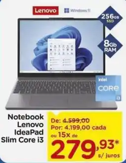 Carrefour Notebook Lenovo IdeaPad Slim Core i3 oferta
