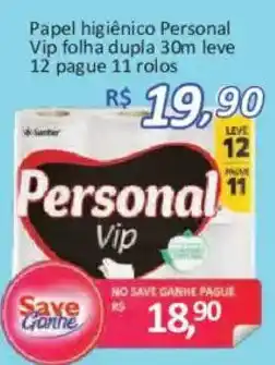 Supermercados Savegnago Papel higiênico personal vip folha dupla oferta