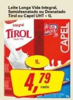 Leite longa vida integral, semidesnatado ou desnatado tirol ou capel uht