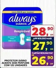 Roldão Always - protetor diário sem perfume com 120 unidades oferta