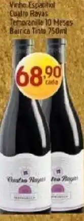 Supermercados Guanabara Vinho espanhol cuatro rayas tempranillo 10 meses barrica tinta oferta