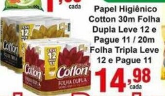 Rossi Supermercado Papel Higiénico Cotton 30m Folha Dupla L12 p11 / 20m Folha Tripla Leve 12 e pagie 11 oferta