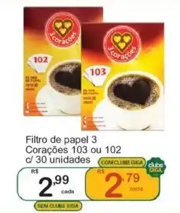 Giga Atacado Filtro de papel 3 Corações 103 ou 102 oferta