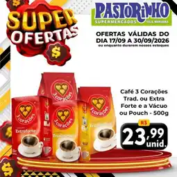 Supermercado Pastorinho Café 3 Corações Trad. ou Extra Forte e a Vácuo ou Pouch oferta