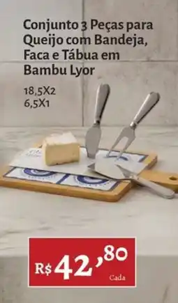 Novo Atacarejo Conjunto 3 Peças para Queijo com Bandeja, Faca e Tábua em Bambu Lyor oferta