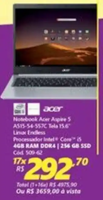 Lojas Becker Notebook Acer Aspire 5 15.6" Linux Endless Intel Core i5 oferta