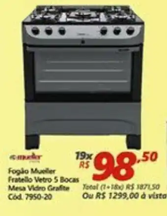 Lojas Becker Fogao Mueller Fratello vetro 5 Bocas Mesa Vidro Grafite oferta