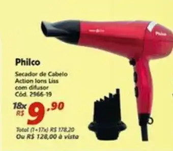 Lojas Becker Secador de Cabelo Action Ions Liss com Difusor Philco oferta