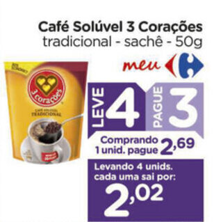 Carrefour Cafe Soluvel 3 Coracoes 50g oferta