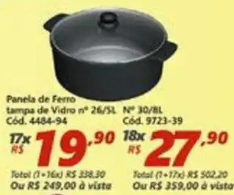 Panela de Ferro tampa de Vidro n 26/5L