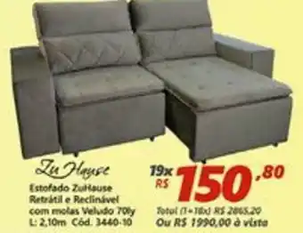 Lojas Becker Estofado ZuHause Retratil e Reclinavel com molas Veludo 70ly L:2.10m oferta
