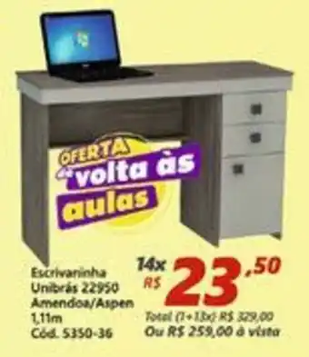 Lojas Becker Escrivaninha Unibras 22950 Amendoa/ Aspen oferta