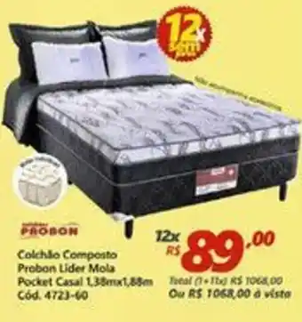Colchao Composto Probon Lider Mola Pocket 1.38mx1.88m