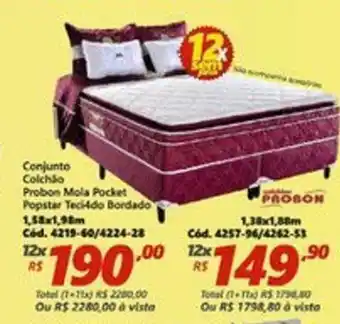 Lojas Becker Conjunto Colchao Probon Mola Pocket Popstar Tecido Bordado 1.58x1.98m oferta