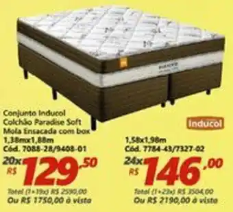 Lojas Becker Conjunto Inducol Colchao Paradise Soft Mola Ensacada com box 1.38m x 1.88m oferta