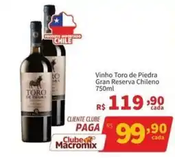 Macromix Atacado Vinho Toro de Piedra Gran Reserva Chileno oferta