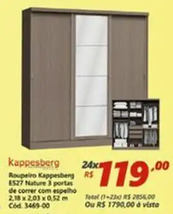 Lojas Becker Roupeiro Kappesberg ES27 Nature 3 portas de correr com espelho 2.18mx2.03m oferta