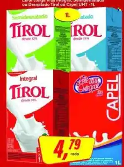 Rede Supermarket Leite longa vida integral, semidesnatado ou desnatado tirol ou capel uht oferta